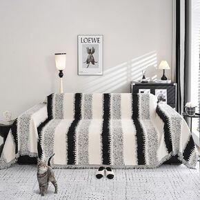 Boho Sofa Cover, Couch Cover for Dogs Chenille Washable Sofa Slipcover for 3-4 Cushion Couch Cover L Shaped Cover Sofa (Tassel:Khaki, Large 71''*118'')