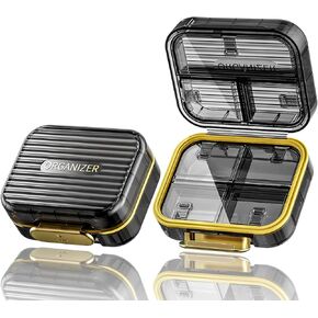 Travel Pill Organizer, Small Pill Box, Acedada Portable Daily Pill Case for Pocket Purse, Moistureproof 7 Compartments Pill Container, Stylish Medicine Holder Organizer for Vitamins Fish Oils, Black