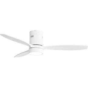 Sofucor 52 Inch Low Profile Ceiling Fan with Lights Remote Control Wood Blades Reversible DC Motor Modern Ceiling Fan for Kitchen, Bedroom, Basement, Dining, Living Room, White wood