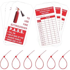 Fire Extinguisher Tags with Adjustable Wire Ties Fire Extinguisher Recharge and Inspection Record for Indoor Outdoor Fire Extinguishers, 4.2 x 2.1 Inch 50sets