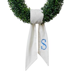 Monogram Wreath Sash for Front Door, White Embroidered Linen Wreath Sash, Porch Accessory for Xmas Party Yard, Wedding, and Boxwood Decoration, Indoor Outdoor Décor - (S)