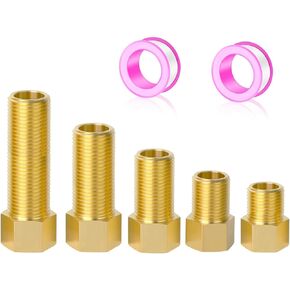 1/2" Brass Pipe Fitting, 1/2" Female to 1/2" Male Pipe Extension Fittings Connector for Tub Spout/Shower, Hex Bushing Converter Adapter, Length 30MM/40MM/50MM/70MM/100MM (5pcs) with Teflon Tape (2pcs)