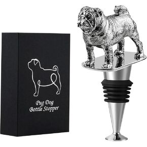 Pug Dog Wine Bottle Stopper, Pug Gifts for Pug Lovers with Gift Box, Wine Gifts Christmas Birthday Gifts for Women Men Dog Lovers, Wine Stopper for Wine Champagne Prosecco