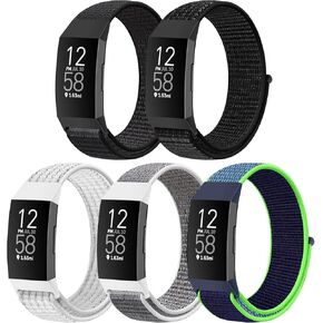 AVOD Nylon Watch Bands Compatible with Fitbit Charge 4/Charge 3/SE, Soft Replacement Wristband Breathable Sport Strap with Band for Women Men (Dark Black+Indigo)