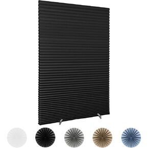 Cellular Shades Cordless Honeycomb Window Blinds Light Filtering No Drill Stick On Cut to Size Pleated Temporary Paper Blinds for Indoor Windows French Doors (1, Black, WxH 24x59 in)