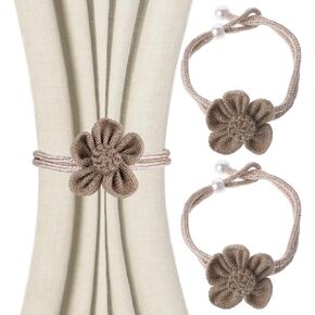Giantree 2Pcs Cute Curtain Ties Back Flower Tie Backs, Sunflower Curtain Tieback, Accessories Wall Decoration for Home Office, Farmhouse Style Rope Decor for Drapes Decor(Off White)