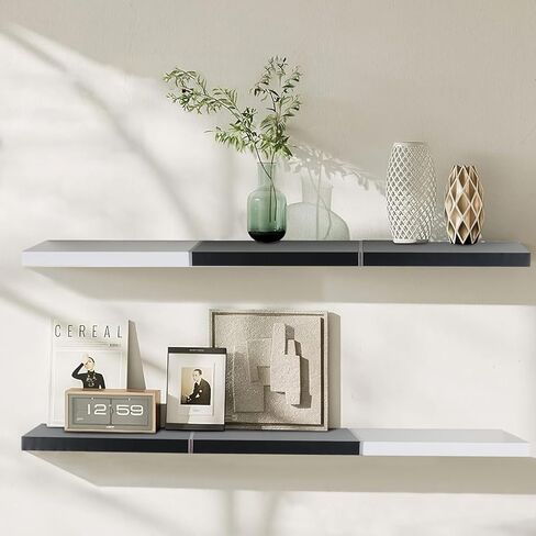 24 inch Floating Shelves for Wall, Color-Blocked Wall Shelves Set of 2, Wall Moutned Shelf for Bedroom Living Room Storage, Black and White in Saudi Arabia