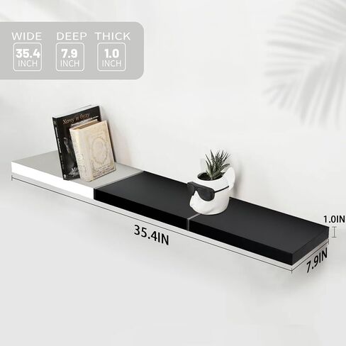 24 inch Floating Shelves for Wall, Color-Blocked Wall Shelves Set of 2, Wall Moutned Shelf for Bedroom Living Room Storage, Black and White in Saudi Arabia