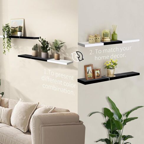24 inch Floating Shelves for Wall, Color-Blocked Wall Shelves Set of 2, Wall Moutned Shelf for Bedroom Living Room Storage, Black and White in Saudi Arabia