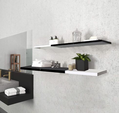 24 inch Floating Shelves for Wall, Color-Blocked Wall Shelves Set of 2, Wall Moutned Shelf for Bedroom Living Room Storage, Black and White in Saudi Arabia