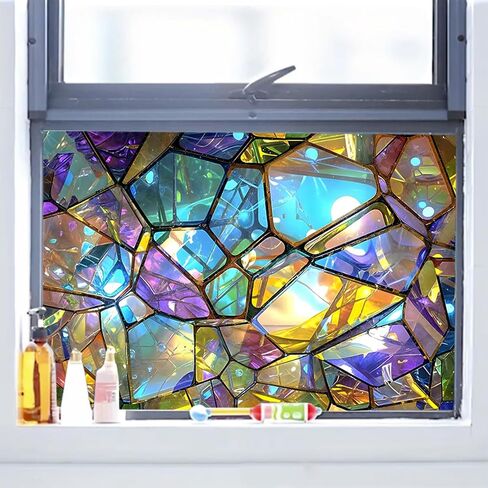 Stained Glass Window Film,Frosted Glass Window Film for Home Bathroom Window Coverings Static Cling Non-Adhesive 17.7"x39.5" (BH081) in Saudi Arabia