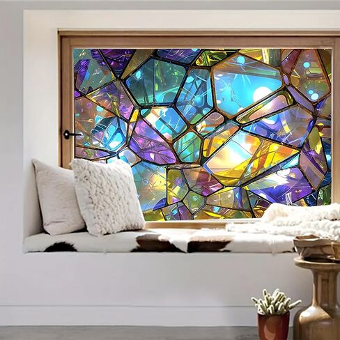 Stained Glass Window Film,Frosted Glass Window Film for Home Bathroom Window Coverings Static Cling Non-Adhesive 17.7"x39.5" (BH081) in Saudi Arabia