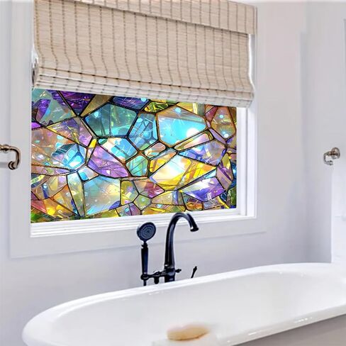 Stained Glass Window Film,Frosted Glass Window Film for Home Bathroom Window Coverings Static Cling Non-Adhesive 17.7"x39.5" (BH081) in Saudi Arabia