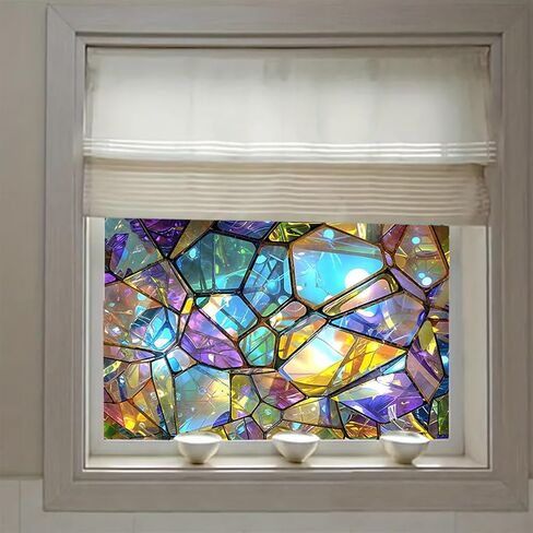 Stained Glass Window Film,Frosted Glass Window Film for Home Bathroom Window Coverings Static Cling Non-Adhesive 17.7"x39.5" (BH081) in Saudi Arabia