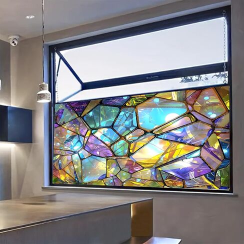Stained Glass Window Film,Frosted Glass Window Film for Home Bathroom Window Coverings Static Cling Non-Adhesive 17.7"x39.5" (BH081) in Saudi Arabia