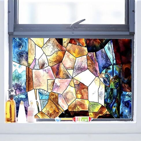 Stained Glass Window Film,Frosted Glass Window Film for Home Bathroom Window Coverings Static Cling Non-Adhesive 17.7"x39.5" (BH081) in Saudi Arabia