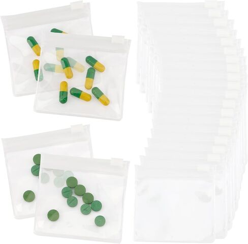 Pill Pouches for Medicine, 24 PCS Plastic Pill Bags with Slide Lock, Pill Bags for Travel Reusable Tiny Mini Small Ziplock Bags for Pills Packs Zipper Pouch Medicine Bag for Pills Storage(Clear) in Saudi Arabia