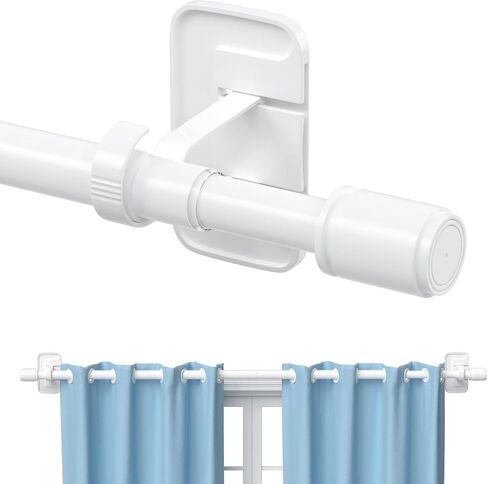 AIZESI قضبان الستارة بدون حفر للنوافذ من 22 إلى 43 بوصة، قطر 1 بوصة قضيب ستارة شد قابل للتعديل بدون حفر مجموعة قضيب ستارة صغير بين قوسين لاصقين، أبيض in Kuwait