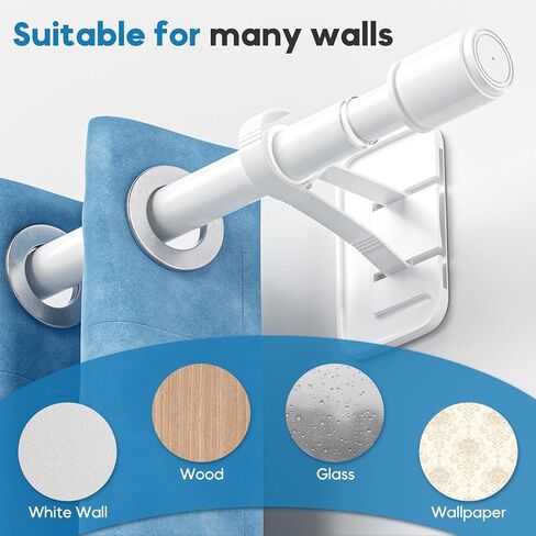 AIZESI قضبان الستارة بدون حفر للنوافذ من 22 إلى 43 بوصة، قطر 1 بوصة قضيب ستارة شد قابل للتعديل بدون حفر مجموعة قضيب ستارة صغير بين قوسين لاصقين، أبيض in Kuwait