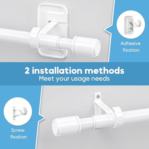 AIZESI قضبان الستارة بدون حفر للنوافذ من 22 إلى 43 بوصة، قطر 1 بوصة قضيب ستارة شد قابل للتعديل بدون حفر مجموعة قضيب ستارة صغير بين قوسين لاصقين، أبيض in Kuwait