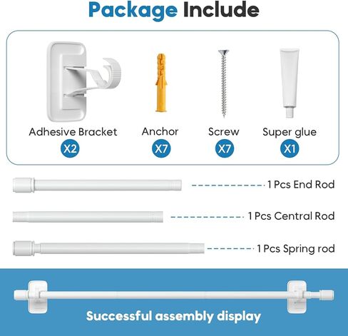 AIZESI قضبان الستارة بدون حفر للنوافذ من 22 إلى 43 بوصة، قطر 1 بوصة قضيب ستارة شد قابل للتعديل بدون حفر مجموعة قضيب ستارة صغير بين قوسين لاصقين، أبيض in Kuwait