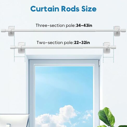 AIZESI قضبان الستارة بدون حفر للنوافذ من 22 إلى 43 بوصة، قطر 1 بوصة قضيب ستارة شد قابل للتعديل بدون حفر مجموعة قضيب ستارة صغير بين قوسين لاصقين، أبيض in Kuwait