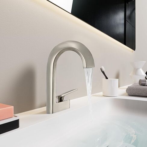 Bathroom Sink Faucet, Waterfall Bathroom Faucet 1 Hole, Solid Brass Faucet Bathroom Brushed Nickel, Vanity Faucet Mixer Tap with Two Water Supply Lines & Deck Plate in Saudi Arabia