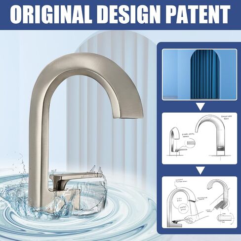 Bathroom Sink Faucet, Waterfall Bathroom Faucet 1 Hole, Solid Brass Faucet Bathroom Brushed Nickel, Vanity Faucet Mixer Tap with Two Water Supply Lines & Deck Plate in Saudi Arabia