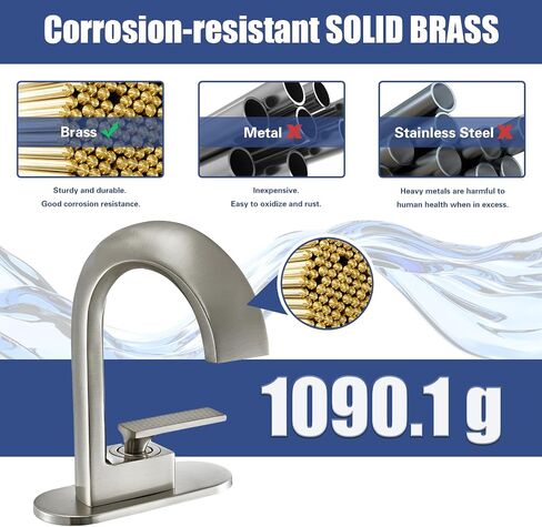 Bathroom Sink Faucet, Waterfall Bathroom Faucet 1 Hole, Solid Brass Faucet Bathroom Brushed Nickel, Vanity Faucet Mixer Tap with Two Water Supply Lines & Deck Plate in Saudi Arabia