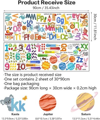 Animal Alphabet Numbers Colour Decals Stickers, ULENDIS ABC Letters Pens Space Planets Educational Wall Decals, Peel and Stick Removable Wall Decors for Toddlers Classroom Bedroom Nursery Playroom in Saudi Arabia