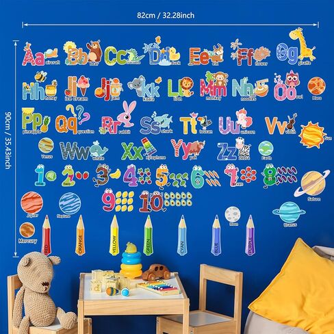 Animal Alphabet Numbers Colour Decals Stickers, ULENDIS ABC Letters Pens Space Planets Educational Wall Decals, Peel and Stick Removable Wall Decors for Toddlers Classroom Bedroom Nursery Playroom in Saudi Arabia