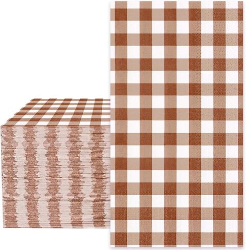 Whaline Terracotta Guest Napkins Buffalo Plaid Disposable Paper Pack 3 Ply Wedding Dinner Hand Napkin Towel for Wedding Birthday Bride Shower Party Supplies Table Decorations, 80Pcs in Saudi Arabia