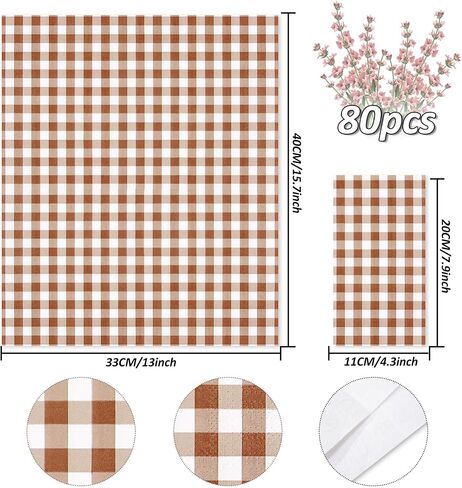 Whaline Terracotta Guest Napkins Buffalo Plaid Disposable Paper Pack 3 Ply Wedding Dinner Hand Napkin Towel for Wedding Birthday Bride Shower Party Supplies Table Decorations, 80Pcs in Saudi Arabia