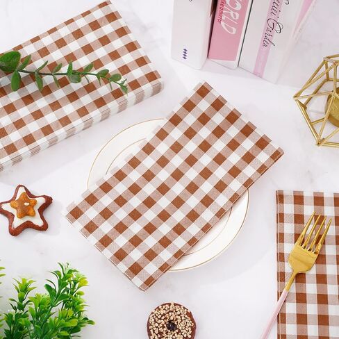 Whaline Terracotta Guest Napkins Buffalo Plaid Disposable Paper Pack 3 Ply Wedding Dinner Hand Napkin Towel for Wedding Birthday Bride Shower Party Supplies Table Decorations, 80Pcs in Saudi Arabia