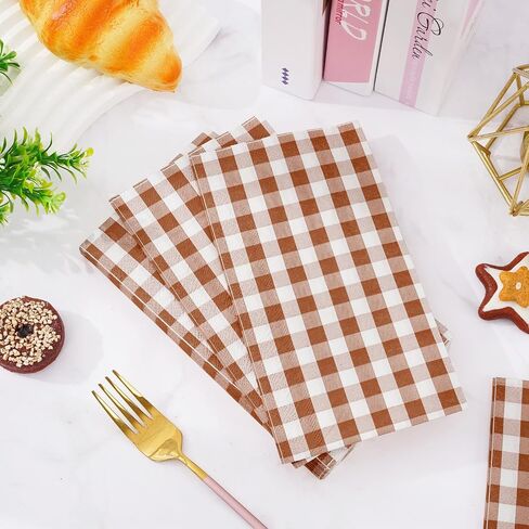 Whaline Terracotta Guest Napkins Buffalo Plaid Disposable Paper Pack 3 Ply Wedding Dinner Hand Napkin Towel for Wedding Birthday Bride Shower Party Supplies Table Decorations, 80Pcs in Saudi Arabia