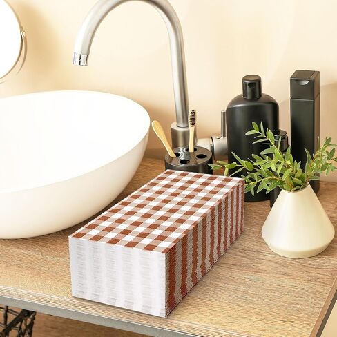 Whaline Terracotta Guest Napkins Buffalo Plaid Disposable Paper Pack 3 Ply Wedding Dinner Hand Napkin Towel for Wedding Birthday Bride Shower Party Supplies Table Decorations, 80Pcs in Saudi Arabia
