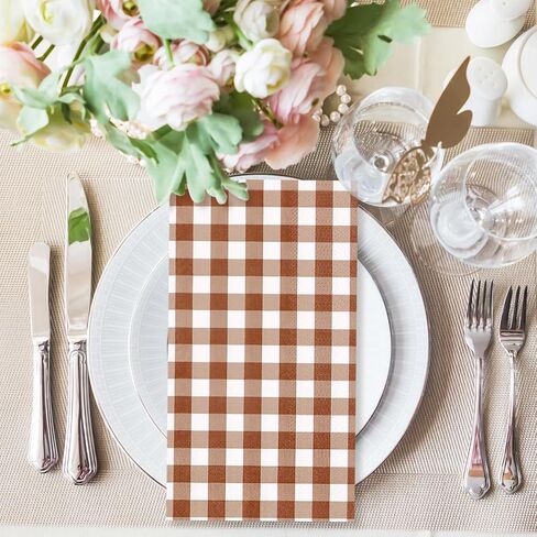 Whaline Terracotta Guest Napkins Buffalo Plaid Disposable Paper Pack 3 Ply Wedding Dinner Hand Napkin Towel for Wedding Birthday Bride Shower Party Supplies Table Decorations, 80Pcs in Saudi Arabia
