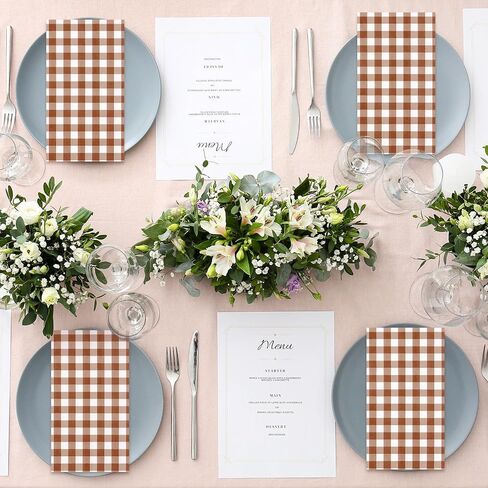 Whaline Terracotta Guest Napkins Buffalo Plaid Disposable Paper Pack 3 Ply Wedding Dinner Hand Napkin Towel for Wedding Birthday Bride Shower Party Supplies Table Decorations, 80Pcs in Saudi Arabia