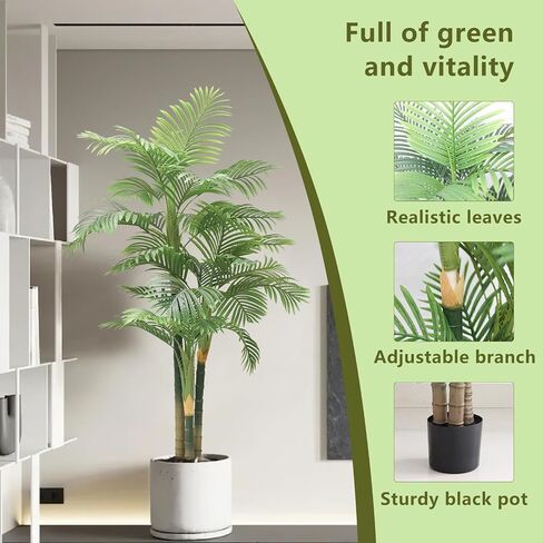 7FT Fake Palm Trees 2pcs, Artificial Golden Cane Palm Tree 84IN, Green Large Tropical Palm Fake Plant in Pot for Indoor Outdoor, Living Room Outside Patio Office Home Decor in Saudi Arabia