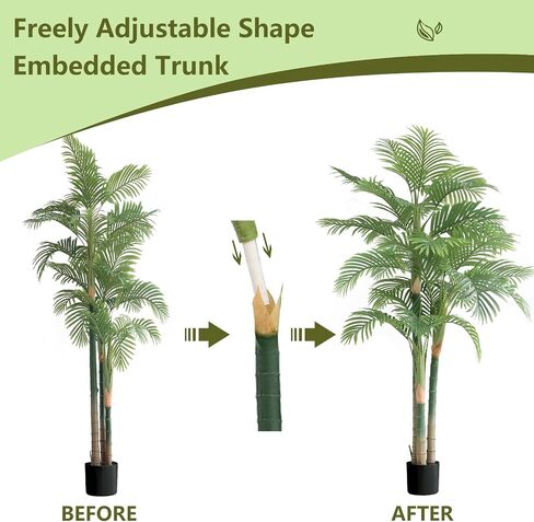 7FT Fake Palm Trees 2pcs, Artificial Golden Cane Palm Tree 84IN, Green Large Tropical Palm Fake Plant in Pot for Indoor Outdoor, Living Room Outside Patio Office Home Decor in Saudi Arabia