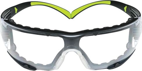 3M Safety Glasses for Men and Women, SecureFit 400, 1 Pair, Z87, Anti-Fog Anti-Scratch Clear Lens, Green/Black Frame, Polycarbonate, UV Protection, Flexible Temples, Removable Foam Gasket in Saudi Arabia