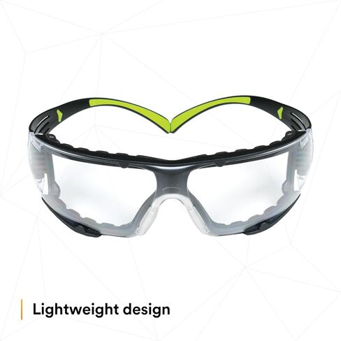 3M Safety Glasses for Men and Women, SecureFit 400, 1 Pair, Z87, Anti-Fog Anti-Scratch Clear Lens, Green/Black Frame, Polycarbonate, UV Protection, Flexible Temples, Removable Foam Gasket in Saudi Arabia
