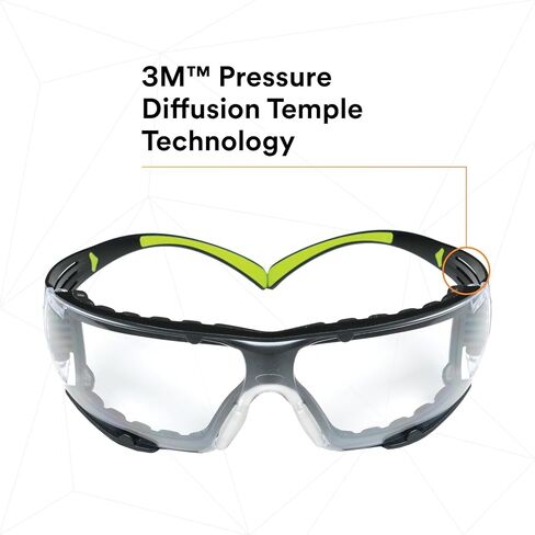 3M Safety Glasses for Men and Women, SecureFit 400, 1 Pair, Z87, Anti-Fog Anti-Scratch Clear Lens, Green/Black Frame, Polycarbonate, UV Protection, Flexible Temples, Removable Foam Gasket in Saudi Arabia