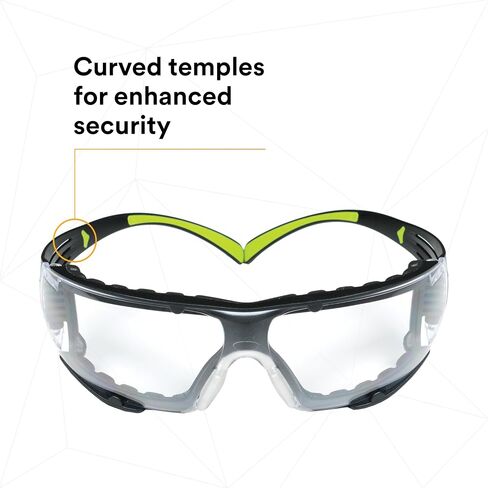 3M Safety Glasses for Men and Women, SecureFit 400, 1 Pair, Z87, Anti-Fog Anti-Scratch Clear Lens, Green/Black Frame, Polycarbonate, UV Protection, Flexible Temples, Removable Foam Gasket in Saudi Arabia