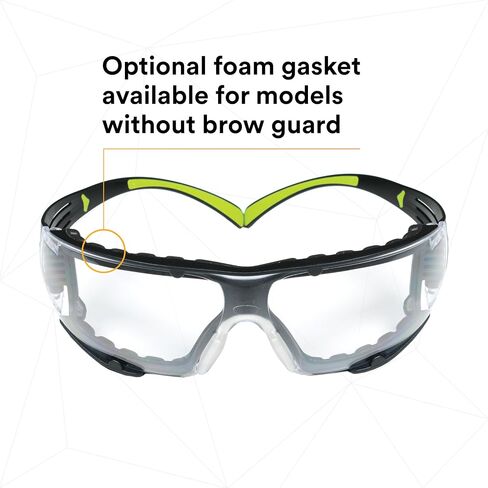 3M Safety Glasses for Men and Women, SecureFit 400, 1 Pair, Z87, Anti-Fog Anti-Scratch Clear Lens, Green/Black Frame, Polycarbonate, UV Protection, Flexible Temples, Removable Foam Gasket in Saudi Arabia