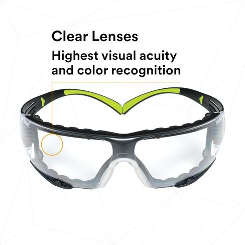 3M Safety Glasses for Men and Women, SecureFit 400, 1 Pair, Z87, Anti-Fog Anti-Scratch Clear Lens, Green/Black Frame, Polycarbonate, UV Protection, Flexible Temples, Removable Foam Gasket in Saudi Arabia
