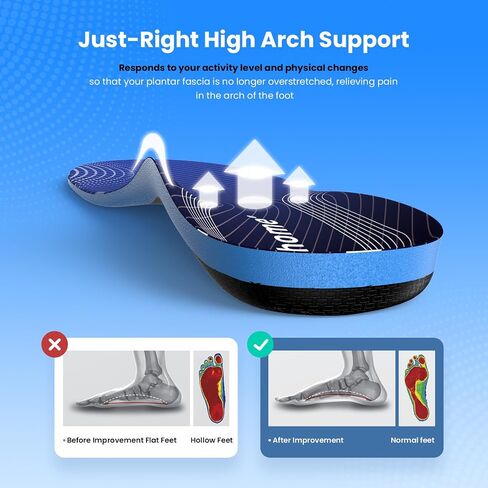 Bukihome Plantar Fasciitis High Arch Insoles，Orthotic Shoe Inserts for Foot Pain Heel Pain Fatigue Relief, Strong Orthotics Anti-Slip Breathable Insoles for Flat Feet, Fit Most Shoes, Men&Women,M in Kuwait