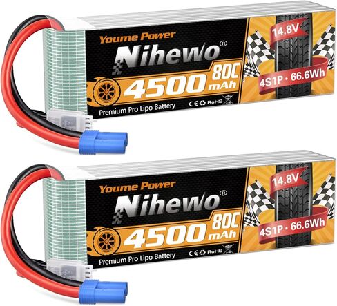 Nihewo 3s Lipo Battery 2packs 11.1v Lipo Battery 4500mAh 80C مع EC5 Plug متوافق مع Arrma Axial Losi Blade E-flite 1/10 و1/8 مقياس RC سيارة شاحنة مركبة طائرة هليكوبتر قارب نماذج خزان in Kuwait