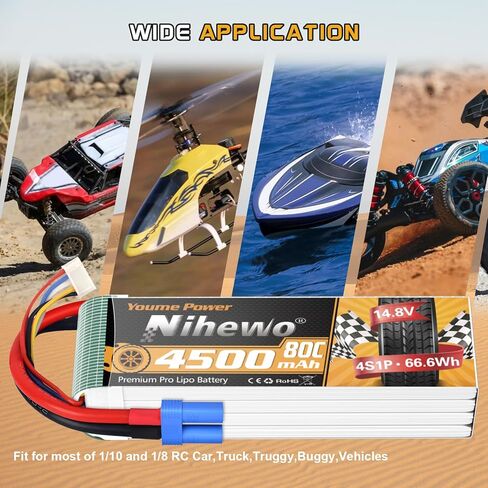 Nihewo 3s Lipo Battery 2packs 11.1v Lipo Battery 4500mAh 80C مع EC5 Plug متوافق مع Arrma Axial Losi Blade E-flite 1/10 و1/8 مقياس RC سيارة شاحنة مركبة طائرة هليكوبتر قارب نماذج خزان in Kuwait