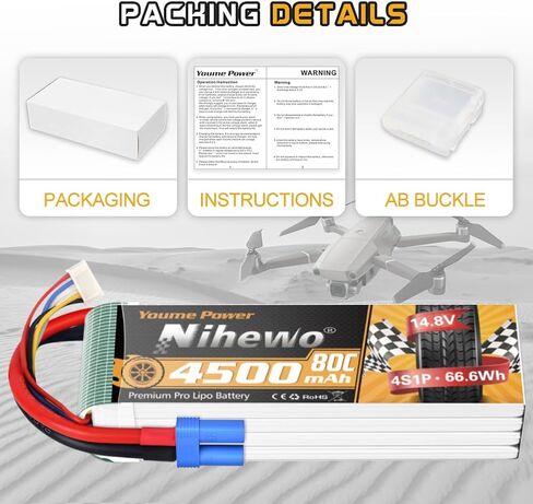 Nihewo 3s Lipo Battery 2packs 11.1v Lipo Battery 4500mAh 80C مع EC5 Plug متوافق مع Arrma Axial Losi Blade E-flite 1/10 و1/8 مقياس RC سيارة شاحنة مركبة طائرة هليكوبتر قارب نماذج خزان in Kuwait